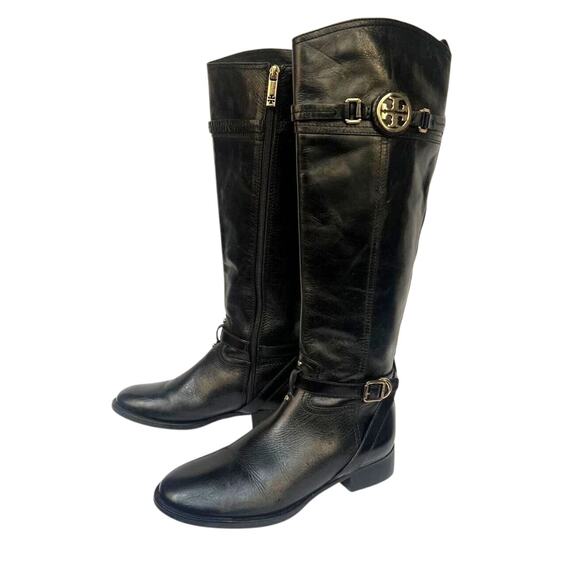 Tory Burch Calista Black Leather Knee High Riding Boots Size 10